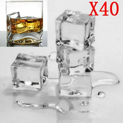 £6.99 • Buy 40x Acrylic Ice Cubes Fake Artificial Crystal 2cm Square Clear Display Party DIY