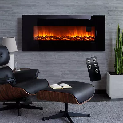 50 Inch Electric Fire Fireplace Wall Hung LED Flame Effect Heater With Remote • £159.95