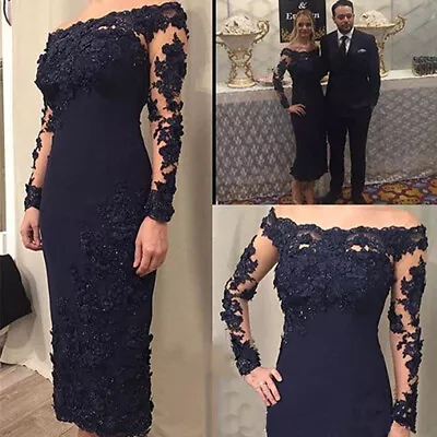 Navy Blue Mother Of The Bride Dresses Long Satin Ankle Length Off The Shoulder • $134.56