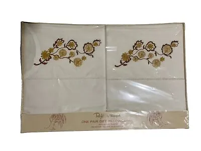 VTG MCM Riegel Pillowcase Gift Set NIB Embroidered Flowers Vintage Pillowcases • $16.95