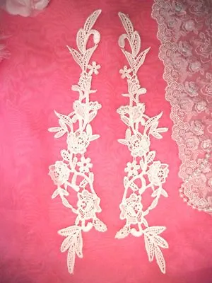 Embroidered Lace Appliques Ivory Floral Venice Lace Mirror Pair 14  (DH82) • $4.99