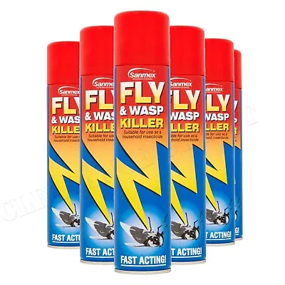 Sanmex Fly & Wasp Killer Spray 300ml Household Insects Midges Mosquitoes X 6 • £14.99
