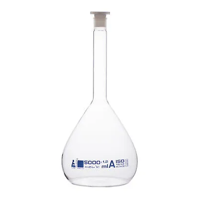 Volumetric Flask 5000ml Class A 34/35 Stopper Borosilicate Glass -Eisco Labs • $92.99