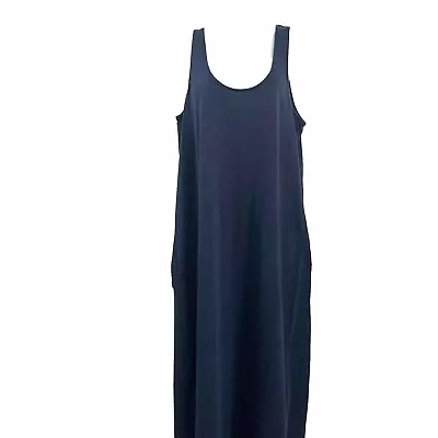 NWT Zara Size M Midi Shift Dress Dark Blue Scoop Neck Ribbed Back Slit Sleeveles • $25.99