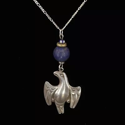 VTG Sterling Silver - NAVAJO TWP Haida Lapis Eagle Bird Pendant 22  Necklace 7g • $2.99