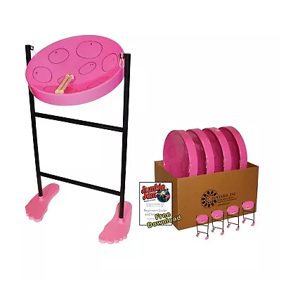 Jumbie Jam Steel Drum Educators 4-Pack – Tube Floor Stands - Pink Pans (G) • $874.95