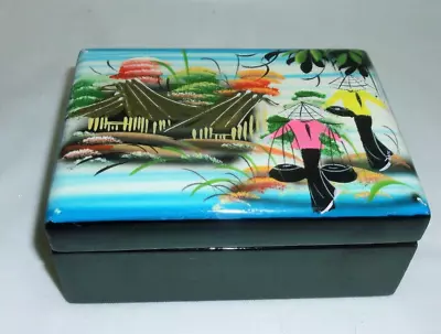 VTG Black Lacquer Asian Hinged Jewelry Box  • $5.99