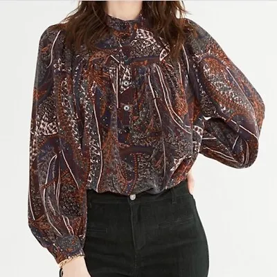 Vanessa Bruno Paisley Print Silk Boho Puff Sleeve Blouse Size S Multicolor • £46.55