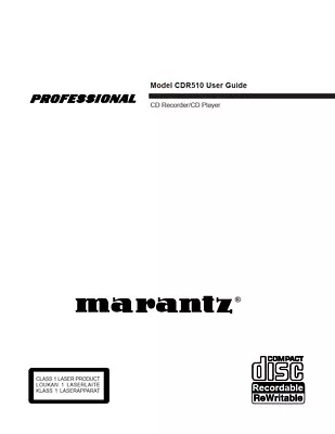 Marantz CDR510 CD Recorder Owners Manual • $19.99