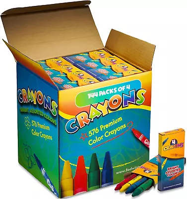 Bedwina Bulk Crayons - 576 Crayons! Case Of 144 4-Packs Premium Color Crayons F • $36.61