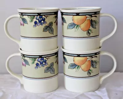 Set Of 4 MIKASA Intaglio CAC29 GARDEN HARVEST Lemon Grape Cherries COFFEE MUGS • $39.99