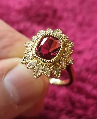 £6.99 • Buy Womans Size R. Ruby & Diamond Yellow Gold Plated Art Deco Ring
