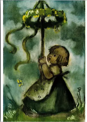 Hummel Girl Umbrella Outsider Museum Stamp Art Postcard Lithograph Print Card • $10.24