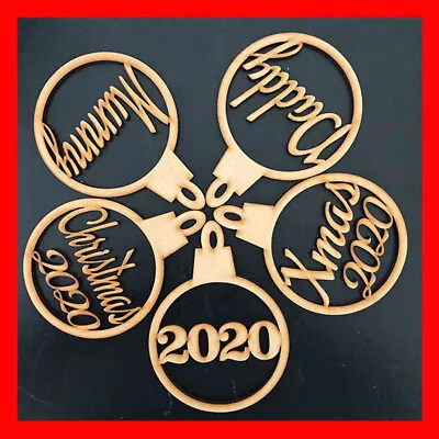 4 X Personalised Named Christmas Tree MDF Decoration Baubles - Wooden Shapes • £4.95