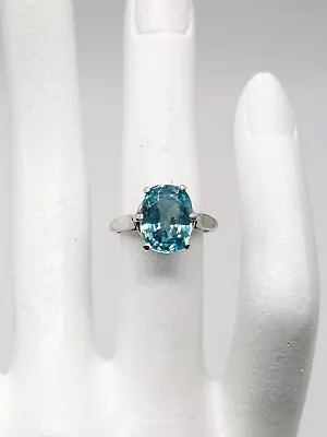 Antique 1920s $4000 6ct Old Cut Natural Blue Zircon Platinum Wedding Ring • $985