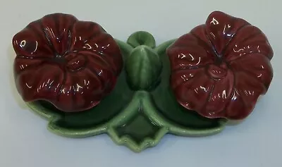 Vtg Arcadia Ceramics Hibiscus Morning Glory Flower Salt & Pepper Shakers W/ Base • $8.50