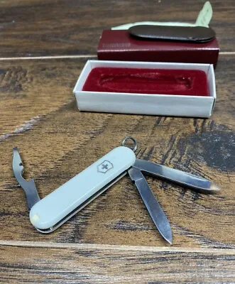 Vintage Victorinox Switzerland White Swiss Army Knife Rostfrei Pepcid Logo 58mm • $23.99