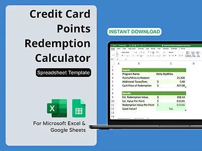 Credit Card Points Redemption Calculator - Travel Hacking Spreadsheet - Optimize • $5.99