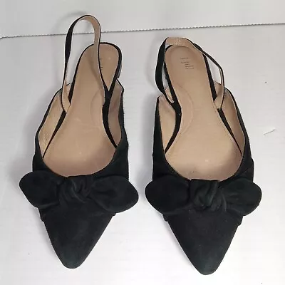 J. Jill Camille Slingback Bow Pointed Toe Flats Black Suede Size 11 • $22