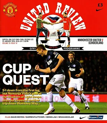 Manchester United V Sunderland 2013/14 League Cup Programme 22/01/2014 • £4.10