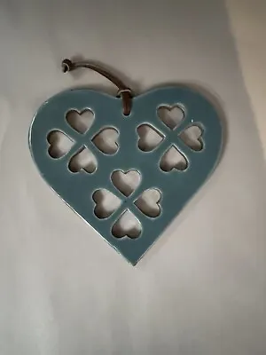 VINTAGE ART Pottery Green Glazed HEART WALL TILE TRIVIT St Patricks Day • $5.99