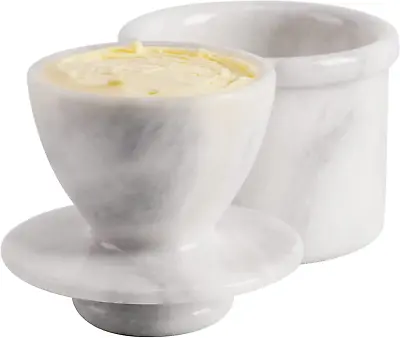 Marble Butter Keeper White Cover Pot Handmade French Butter Storage - Crock Keep • $36.10