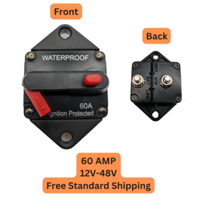 $11.99 • Buy 60 Amp Panel Mount Circuit Breaker Auto/Marine/Solar 12-48V DC Manual Reset