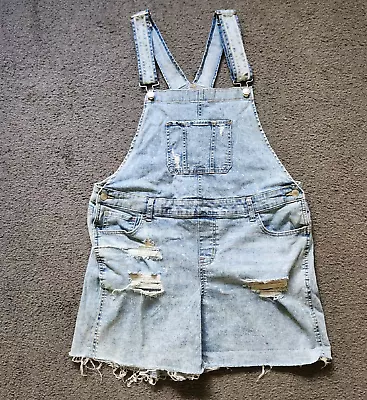 Maurice's Shorts Overalls Women's Large Blue Distressed Raw Hem Denim Shortalls • $19.95