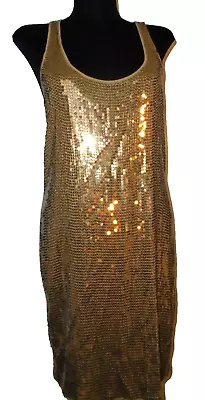 Michael Kors WOMENS MICRO MINI SEQUIN GOLD DRESS Stretch Sz Medium • $23.95