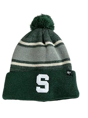 MSU Spartans Cuffed Knit Winter Hat Beanie Green Gray Pom Michigan State NCAA • $9.99