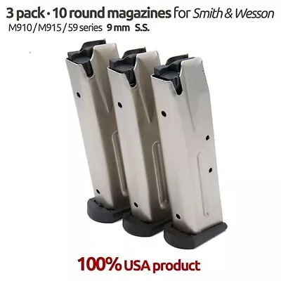 3 Magazines For S&W 9MM 5959005906915 Marlin Camp 9 10 Rounds S.S. • $45