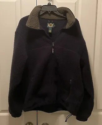 Vintage Cabelas Jacket Mens M Navy Blue Sherpa Fleece Full Zip Polartec USA Made • $20.99