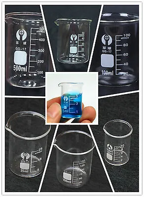 5ml-500ml Beaker Measuring Glass Beaker Chemistry Lab Borosilicate Glassware 1pc • $11.99