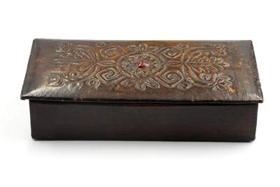 £65 • Buy Arts And Crafts Tooled Leather Box Playing Cards, Trinket 20 Cm X 10 Cm X 4.5 Cm