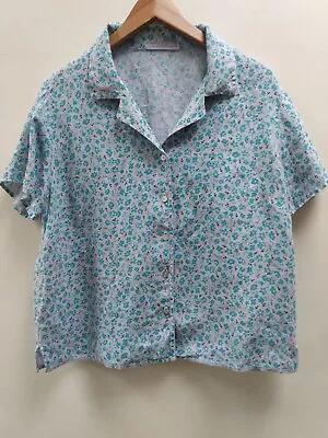£5 • Buy Ladies Linen Blouse By Cut.Loose. Medium Size. Pearl Buttons. Mauve And Turquois