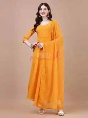 Indian Ethnic Georgette Long Kurti Dupatta Set Women's Anarkali Kurta Gown Dress • $66.03