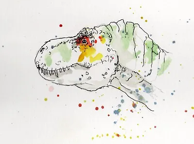 ACEO Art Card Dinosaur Original Watercolour Trex Art Signed One-off Painting • £0.99
