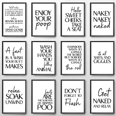 Bathroom Prints Quotes Toilet Posters Wall Art Funny Text Fun Quotes Home Decor • £3.95