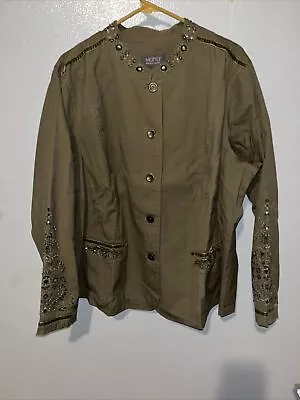 Motto Your Style Mantra Army Green Military Inspired Embellished Jacket Size 2X • $18