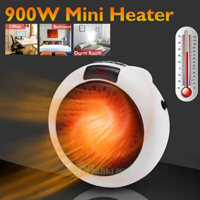 Mini Electric Heater 900W Wall Plug In Portable Ceramic Fan Space Heater Digital • $24.09