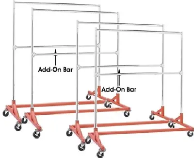 $489.50 • Buy Commercial Grade Double Bar Rolling Z Rack With Nesting Orange Base (SET OF 4)
