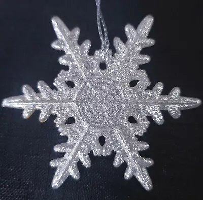 6x Vintage 2.5  Glitter Silver Snowflake Christmas Ornament Retro MCM Shimmer • $18.71