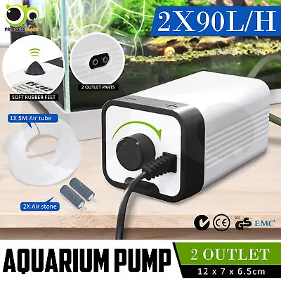 Aqua Aquarium Air Pump Oxygen Fountain Pond Aerator Tank Hydroponic 2 Outlet • $22.90