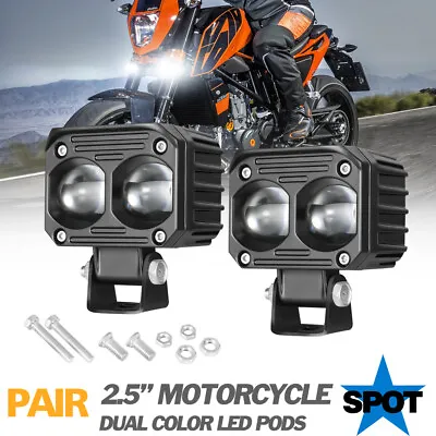 2x Motorcycle Yellow&White LED Work Light Spot Pods Driving Fog Offroad ATV SUV • $29.99