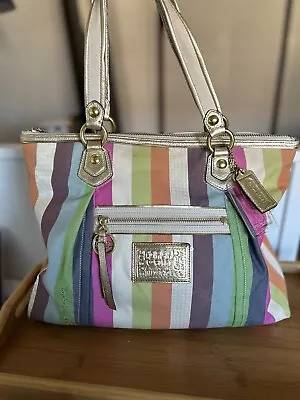 Coach Poppy Legacy Stripe Glam Shoulder Tote Handbag Sequin Colorful • $18