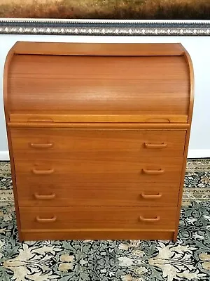 Mid Century Modern Teak By Egon Ostergaard Roll Top Desk Overall Excellent  • $999