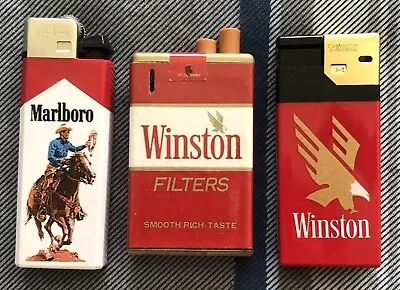 3 Vintage 1980's Assorted Cigarette Lighters (2 Winston & 1 Marlboro) “as-is” • $1.99