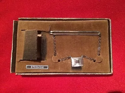 Vtg Sterling Silver Tie Clip Tie Clasp On Chain W/ Pendant MACO Sterling Silver  • $74.95