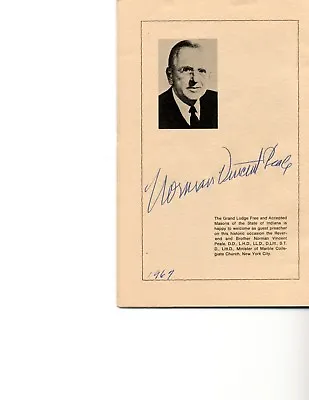 Norman Vincent Peale Hand Signed Program Photo Indiana Masonic Lodge Speaker  • $85