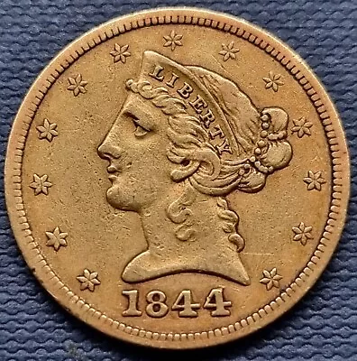 1844 Liberty Head Five Dollar Gold Coin $5 Half Eagle Higher Grade XF +++ #69623 • $879.99